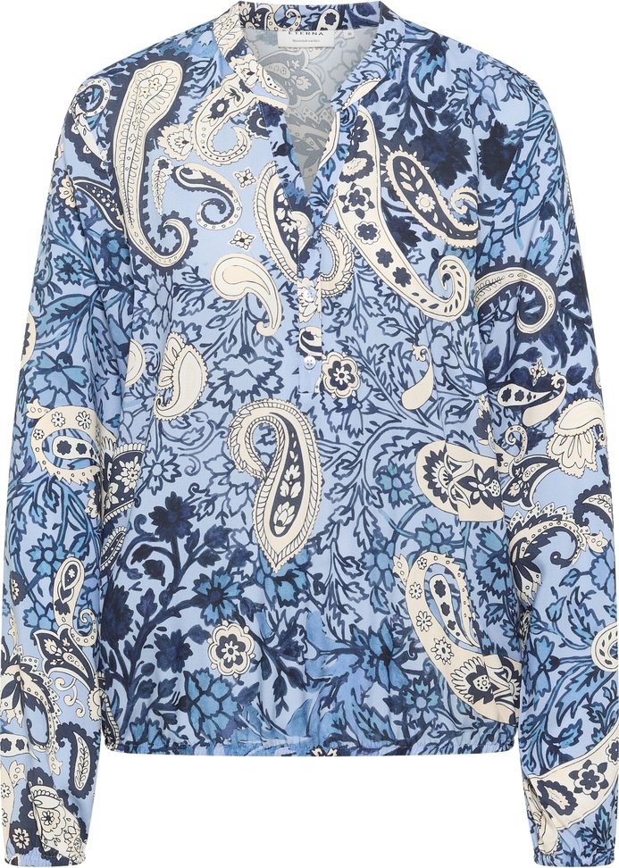 Schlupfbluse in blau bedruckt