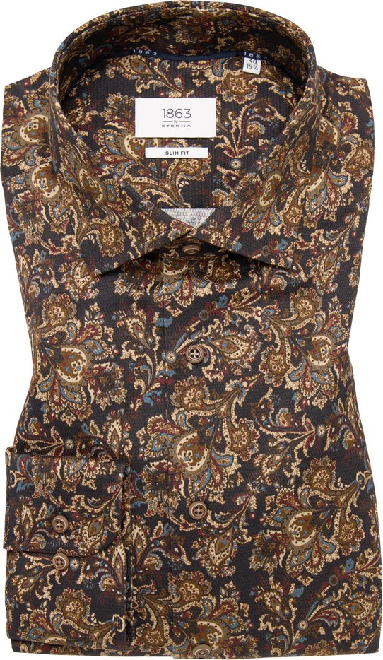 Thumbnail - SLIM FIT Hemd in dunkelbraun bedruckt
