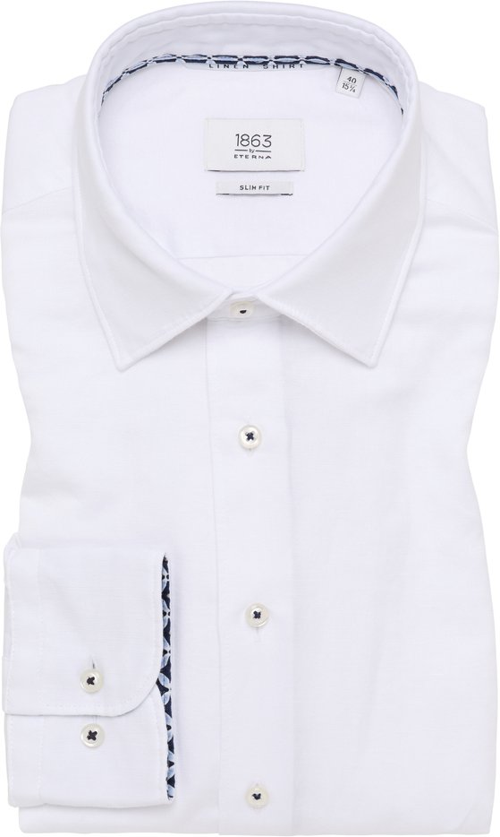 SLIM FIT Linen Shirt in weiß unifarben
