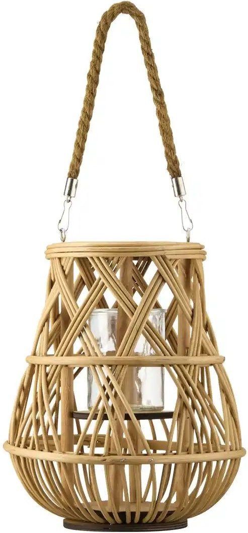HOME STORY Laterne mit Glaseinsatz   ¦ braun ¦ Rattan,Glas ¦ Maße (cm): H: 27  Ø: 22 Accessoires > Kerzen & Kerzenstände...