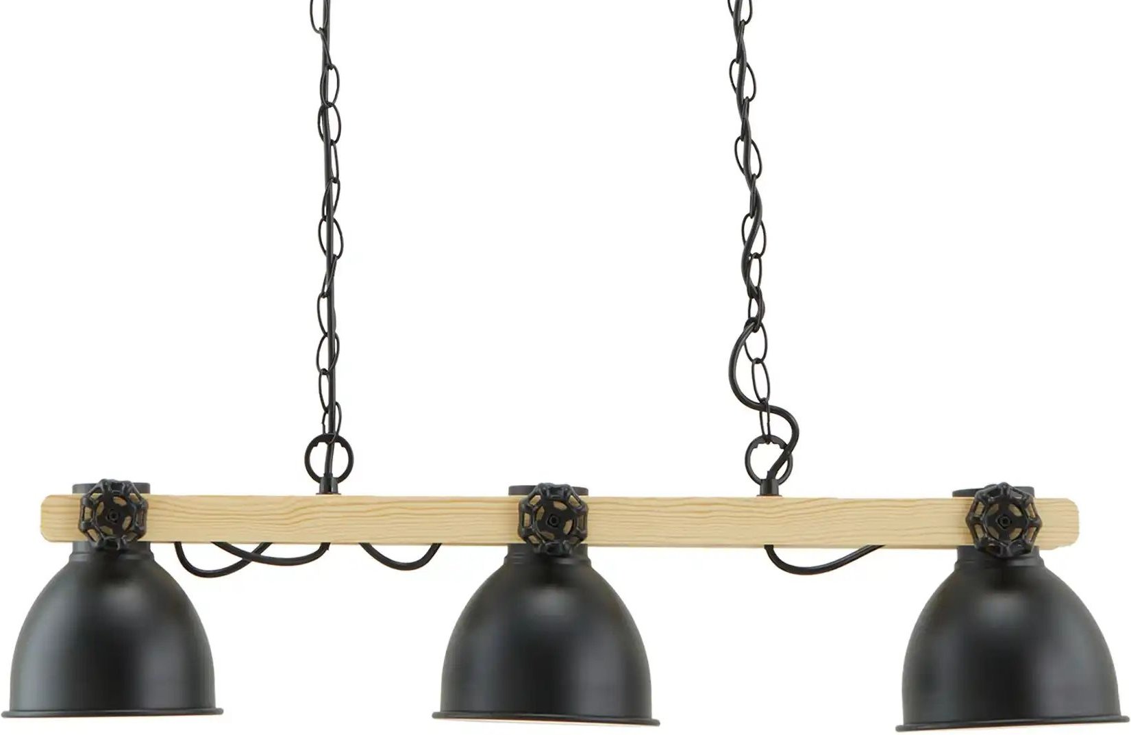 KHG Pendelleuchte 3-flammig schwarz mit Pinienholz ¦ schwarz ¦ Maße (cm): B: 77 H: 150 T: 15.0 Lampen & Leuchten > H...