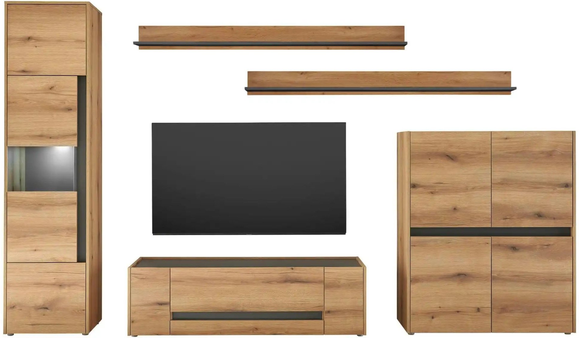 Wohnwand ¦ holzfarben ¦ Maße (cm): B: 350 H: 197 T: 45.0 Kommoden & Sideboards > Wohnwände - Höffner