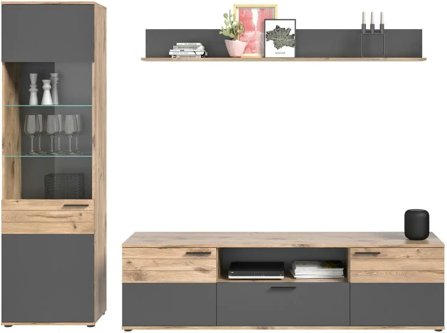 Wohnkombination Monsano ¦ grau ¦ Maße (cm): B: 266 H: 200 T: 47.0 Kommoden & Sideboards > Wohnwände - Höffner