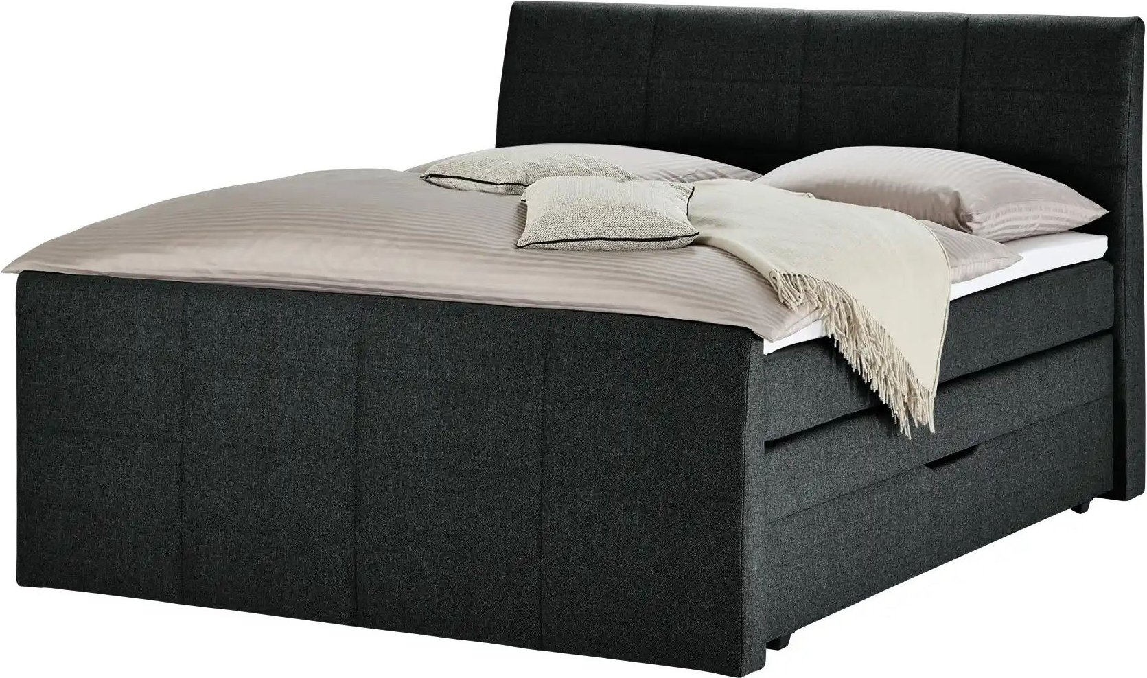 Boxspringbett mit Bettkasten und Topper Baron ¦ schwarz ¦ Maße (cm): B: 168 H: 124 Betten > Boxspringbetten - Höffner
