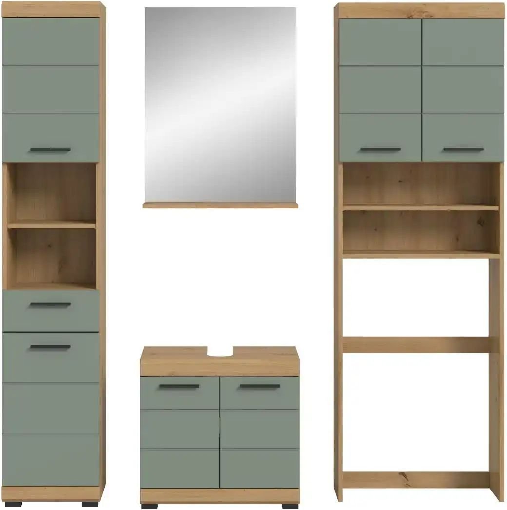 Badmöbel-Set SCHLOONSEE 4 teilig bestehend aus: Hochschrank WBU Badspiegel Waschmaschinenumbauschrank Schloonsee ¦...