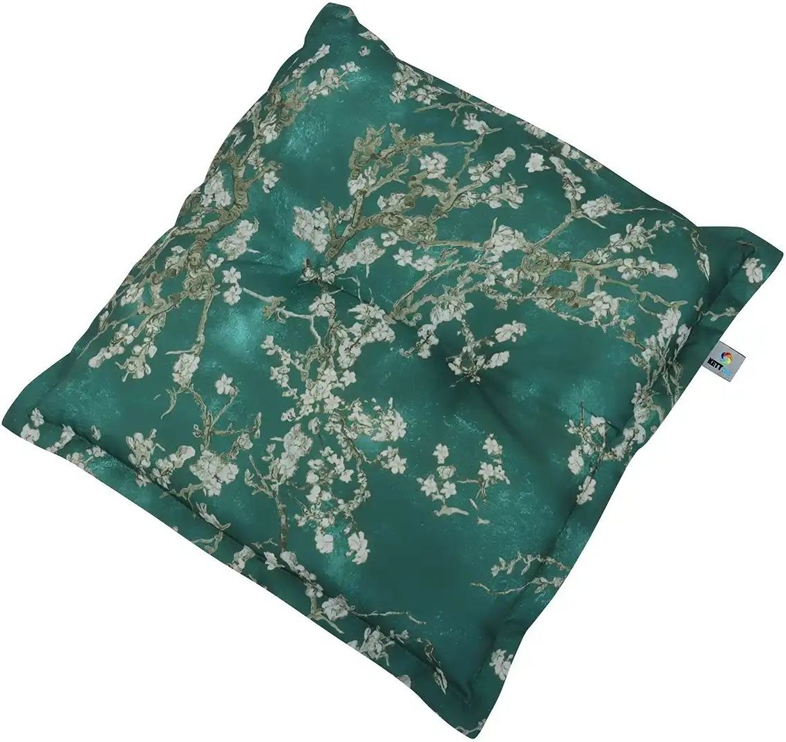 KETTtex Hockerauflage Kirschblüte petrol ¦ türkis/petrol ¦ Maße (cm): B: 50 H: 8 Garten > Auflagen & Kissen > Gartenhoc...