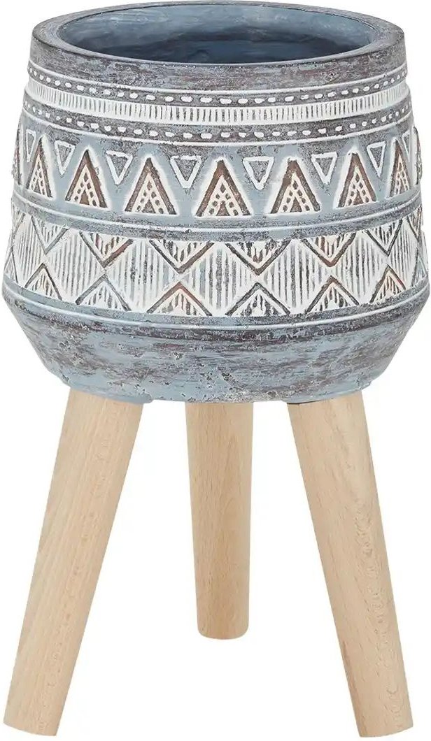 Übertopf auf Holzbeinen ¦ grau ¦ Massivholz,Magnesia ¦ Maße (cm): H: 37,5 Ø: 22 Accessoires > Dekoartikel - Höffner