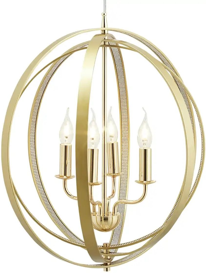 Trio Kronleuchter 4-flammig messing mit Strass ¦ gold ¦ Maße (cm): H: 150 Ø: 56 Lampen & Leuchten > Hängeleuchten - ...