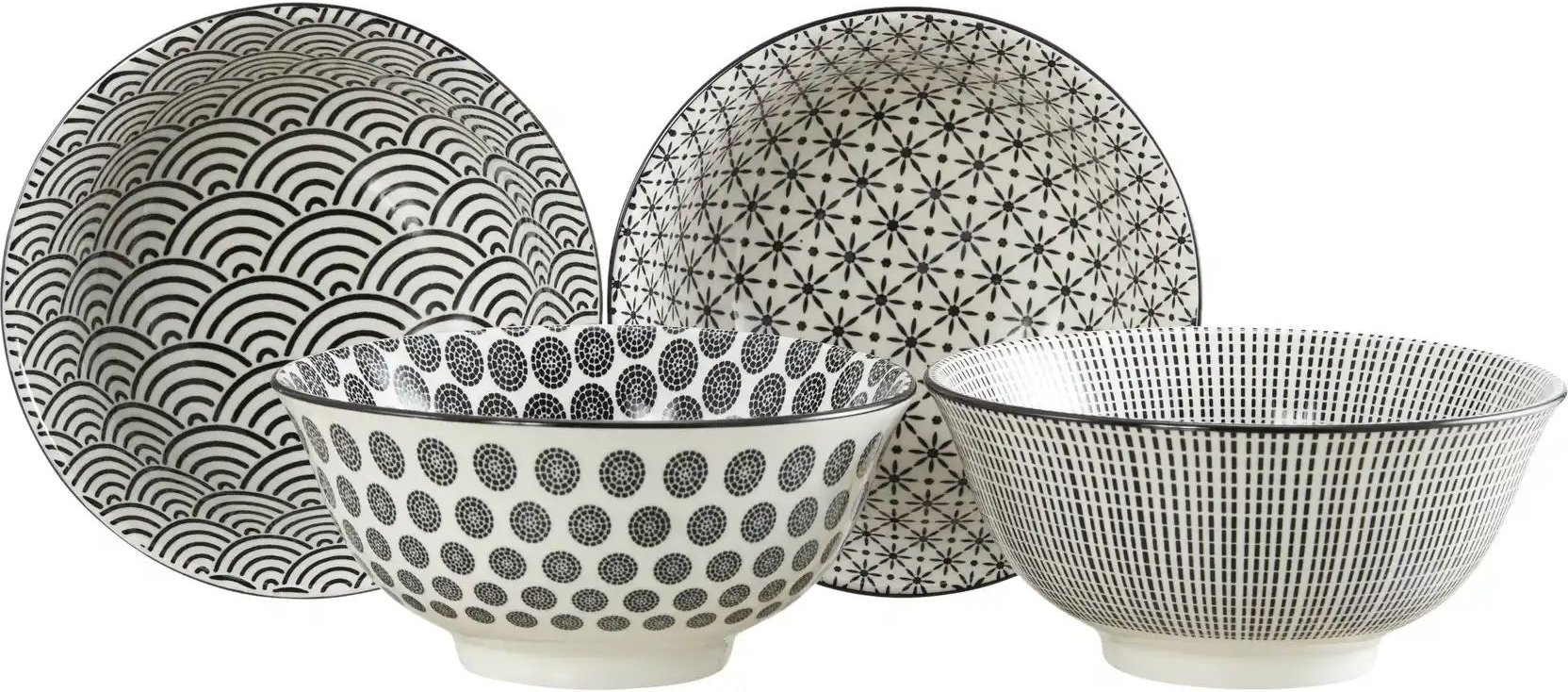 KHG Bowls 4er Set Vario ¦ schwarz ¦ Porzellan ¦ Maße (cm): H: 7,5 Ø: 16 Geschirr > Schalen - Höffner