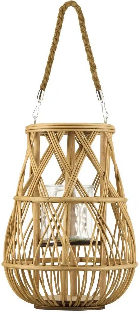 HOME STORY Laterne mit Glaseinsatz   ¦ braun ¦ Rattan,Glas ¦ Maße (cm): H: 33  Ø: 25 Accessoires > Kerzen & Kerzenstände...