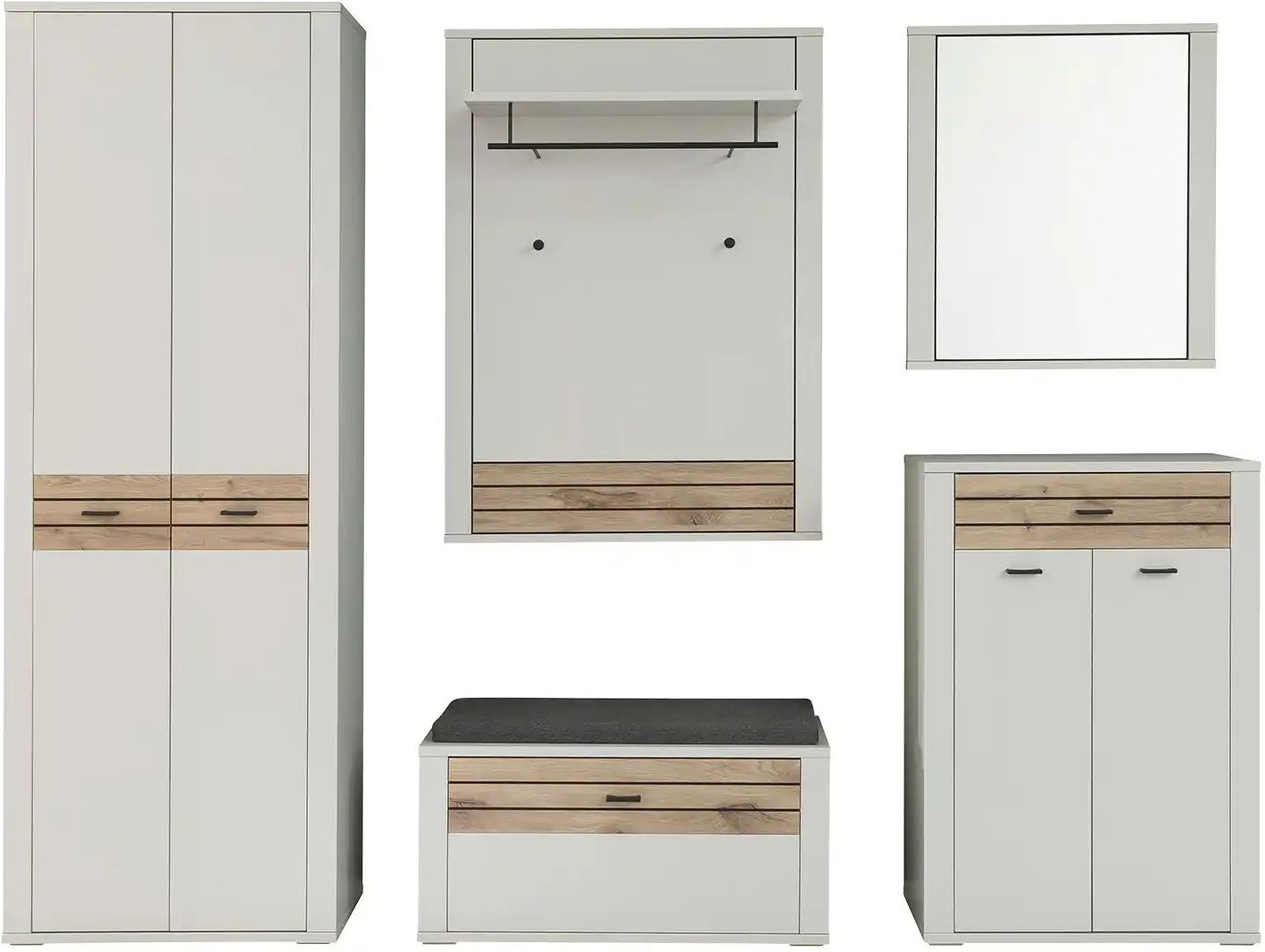 Garderobenkombination 5 teilig Octave ¦ weiß ¦ Maße (cm): B: 256 H: 207 T: 38.0 Garderoben & Kleiderstangen > Garderoben...