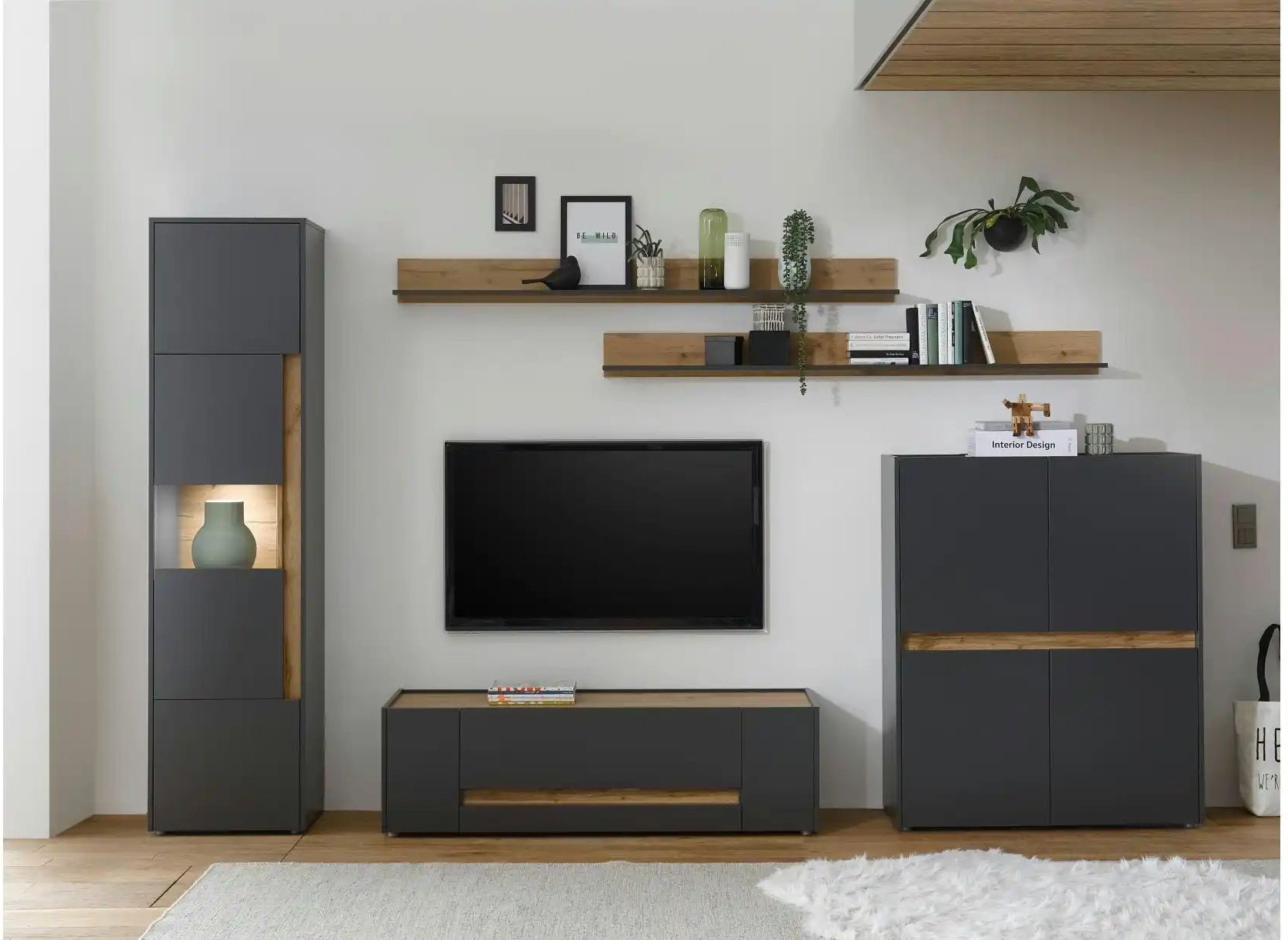 Wohnwand Cande ¦ grau ¦ Maße (cm): B: 350 H: 197 T: 45.0 Kommoden & Sideboards > Wohnwände - Höffner