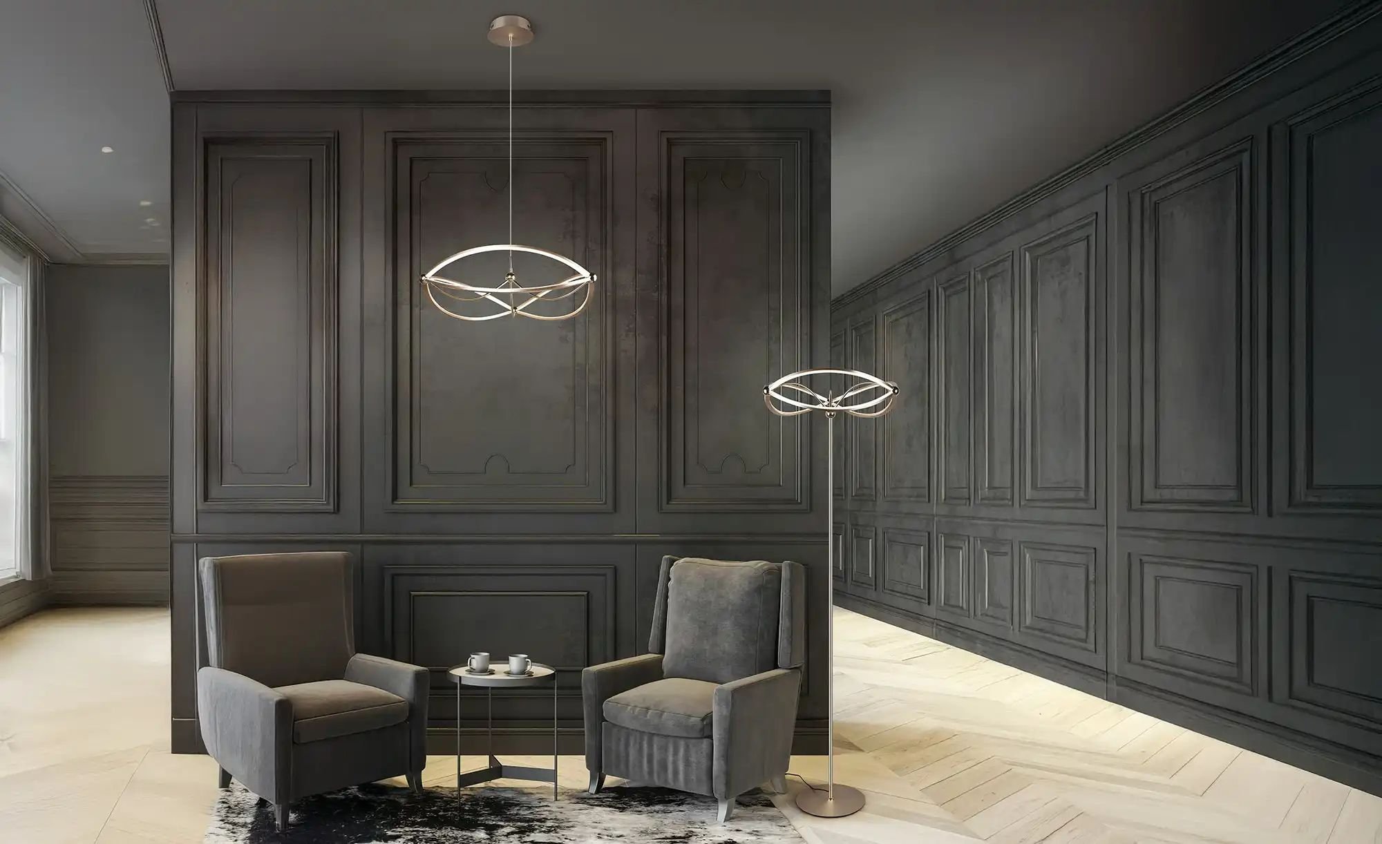 Trio LED-Stehleuchte messing-matt geschwungen Charivari ¦ gold ¦ Maße (cm): H: 175 Ø: 52 Lampen & Leuchten > Stehlam...