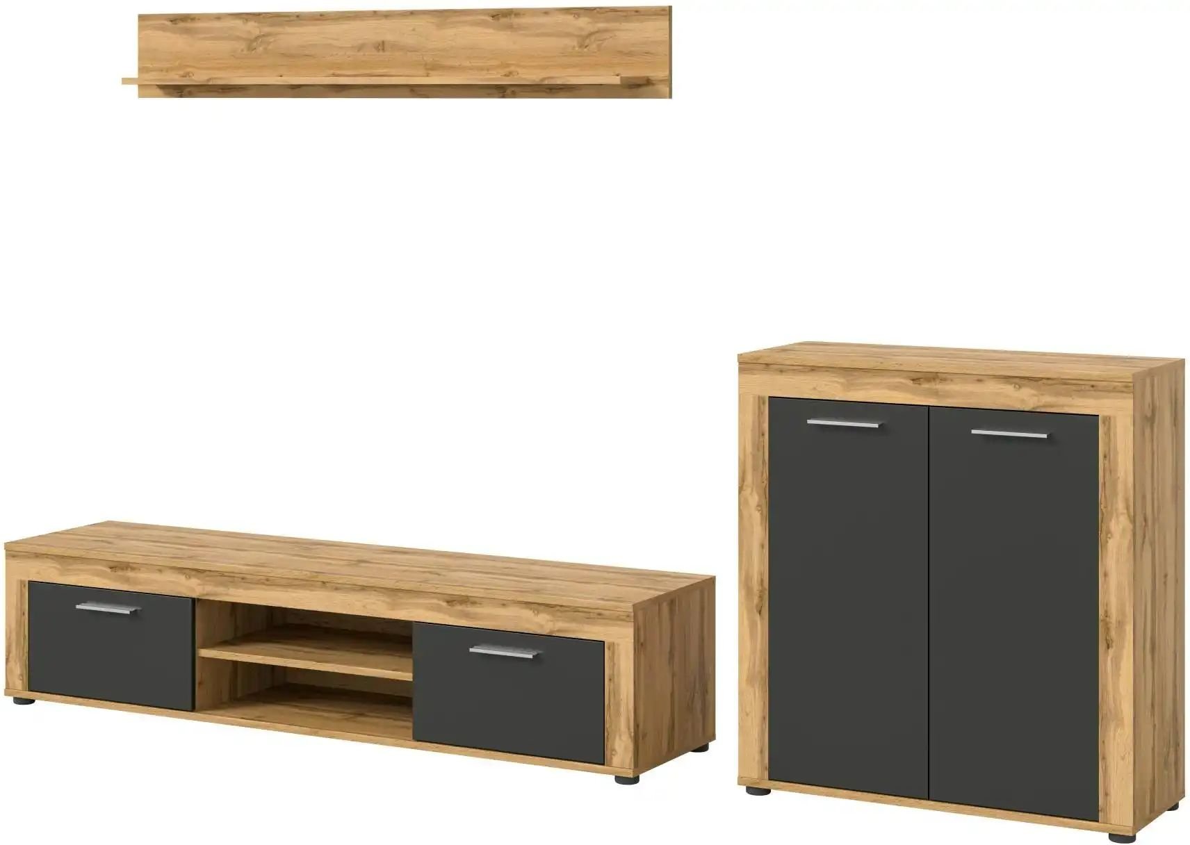 Wohnwand Bardenas ¦ holzfarben ¦ Maße (cm): B: 255 H: 159 T: 35.0 Kommoden & Sideboards > Wohnwände - Höffner