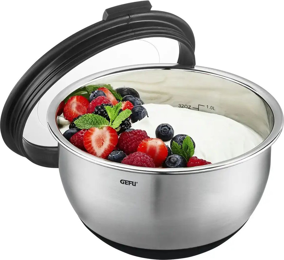 Gefu Frischhalteschüssel MUOVO ¦ silber ¦ Edelstahl,Kunststoff,Silikon ¦ Maße (cm): H: 11,2 Ø: 16 Küchenzubehör & Helf...