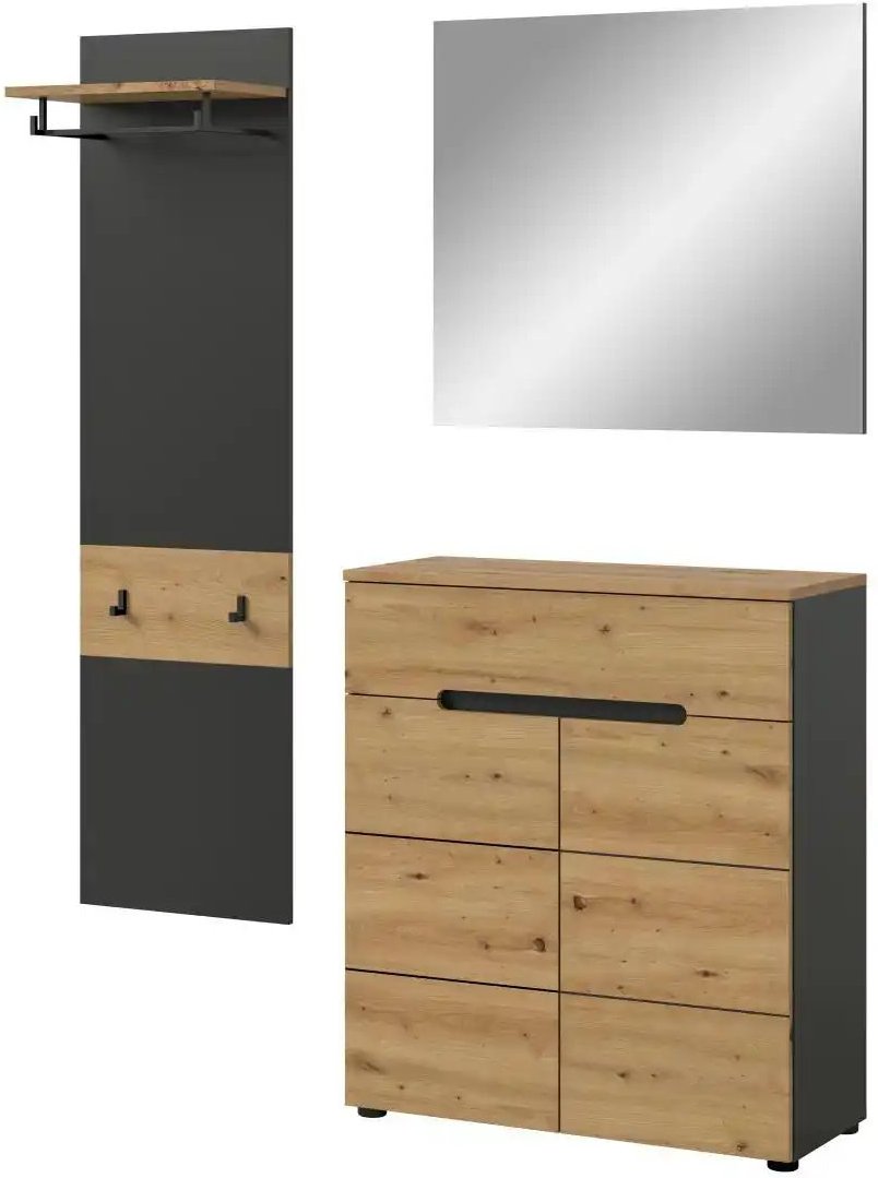 Garderobenkombination 3-teilig Canu ¦ grau ¦ Maße (cm): B: 140 H: 190 Garderoben & Kleiderstangen > Garderobensysteme -...