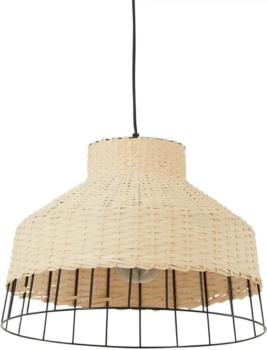 Thumbnail - KHG Pendelleuchte 1-flammig Rattan / Metall-schwarz ¦ holzfarben ¦ Maße (cm): H: 150 Ø: 40 Lampen & Leuchten > Pend...