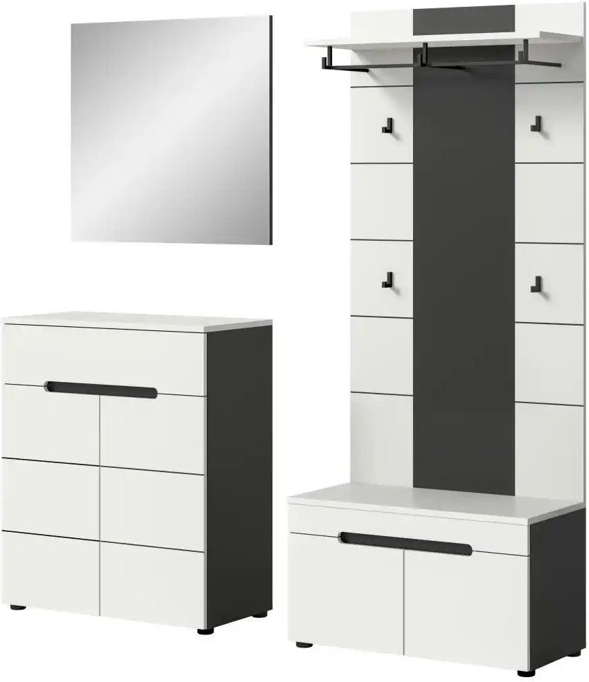 Garderobenkombination 3-teilig Canu ¦ grau ¦ Maße (cm): B: 175 H: 190 Garderoben & Kleiderstangen > Garderobensysteme -...