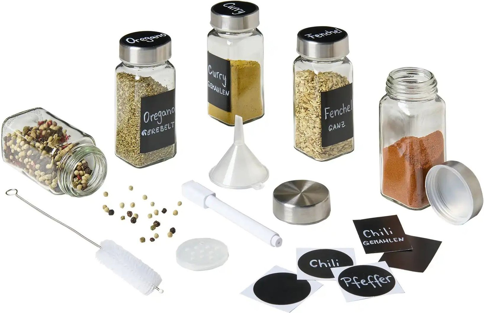 KHG Streuer-Set ¦ Glas,Edelstahl,Papier ¦ Maße (cm): B: 10 H: 22 Küchenzubehör & Helfer > Küchenhelfer - Höffner