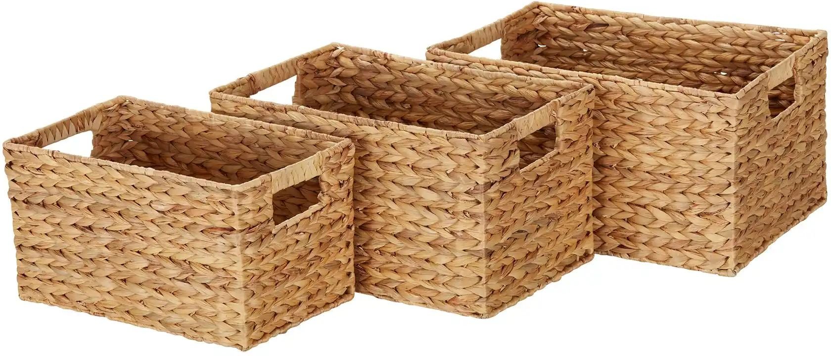 Aufbewahrungskorb 3er Set ¦ braun ¦ Metall,Wasserhyazinthe ¦ Maße (cm): B: 41 H: 22 T: 29.0 Aufbewahrung > Körbe - Hö...