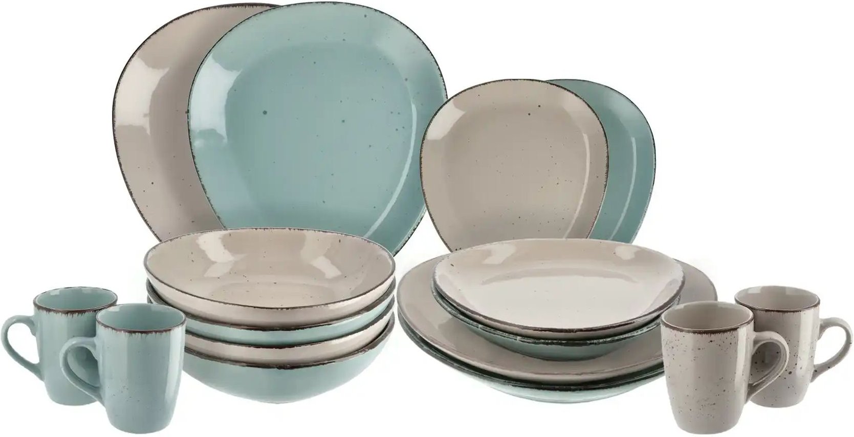 Peill+Putzler Kombiservice 16-teilig Siena Due ¦ türkis/petrol ¦ Steinzeug/Steingut Geschirr > Geschirrsets > Kombiser...