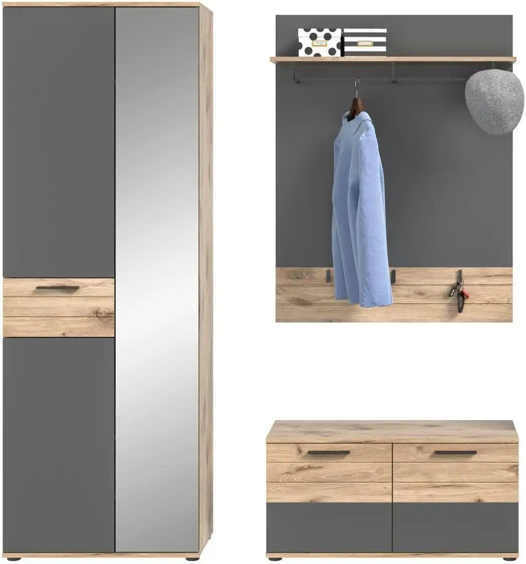 Garderoben-Set Mason ¦ grau ¦ Maße (cm): B: 175 H: 200 T: 37.0 Garderoben & Kleiderstangen > Garderobensysteme - Höffne...