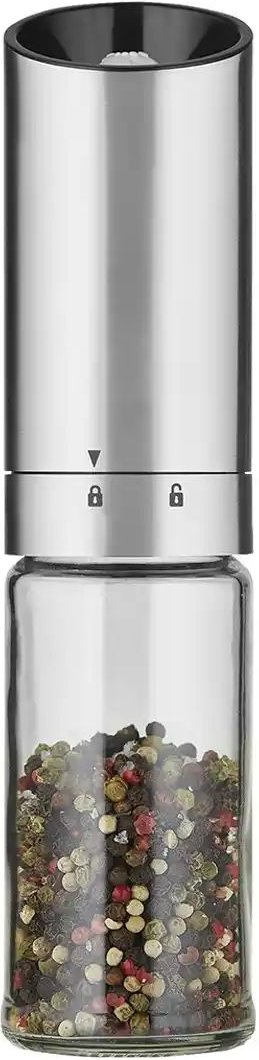 KHG Gravitations- Salz- und Pfeffermühle ¦ transparent/klar ¦ Glas,Edelstahl ¦ Maße (cm): H: 22,5 Ø: 5.5 Küchenzubehö...