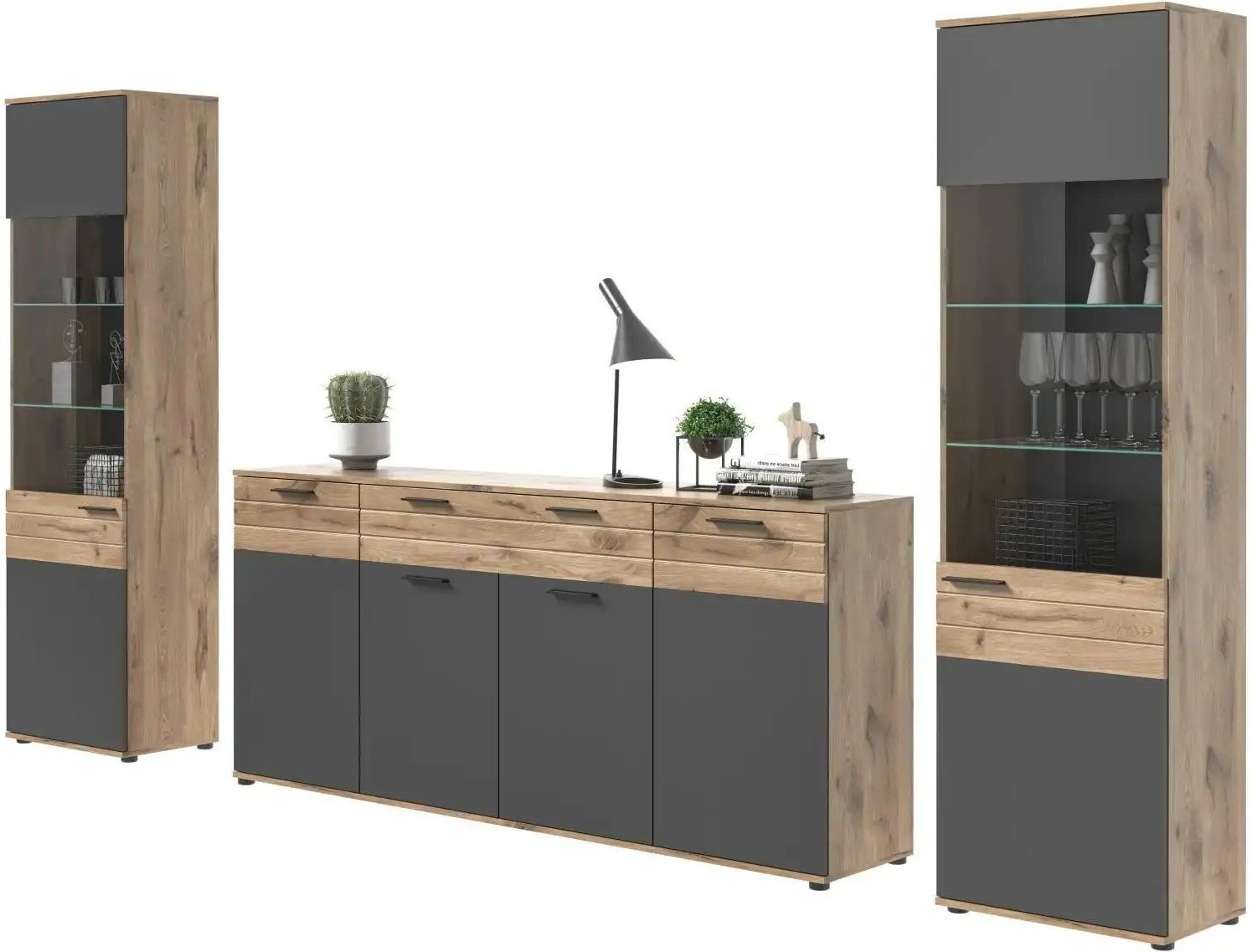 Thumbnail - Wohnkombination Monsano ¦ grau ¦ Maße (cm): B: 344 H: 200 Kommoden & Sideboards > Wohnwände - Höffner