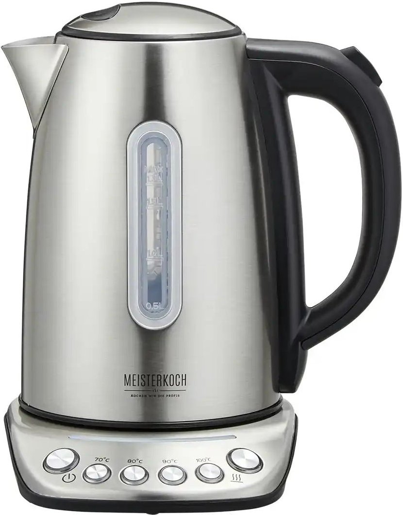 Meisterkoch Wasserkocher WK-1712 TW ¦ silber ¦ Kunststoff,Edelstahl,Metall ¦ Maße (cm): B: 16,5 H: 27,5 T: 21.0 Elektro...