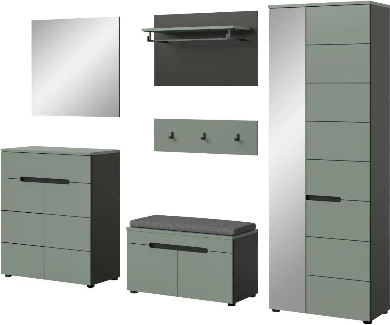 Garderobenkombination 6-teilig Canu ¦ grau ¦ Maße (cm): B: 255 H: 190 Garderoben & Kleiderstangen > Garderobensysteme -...