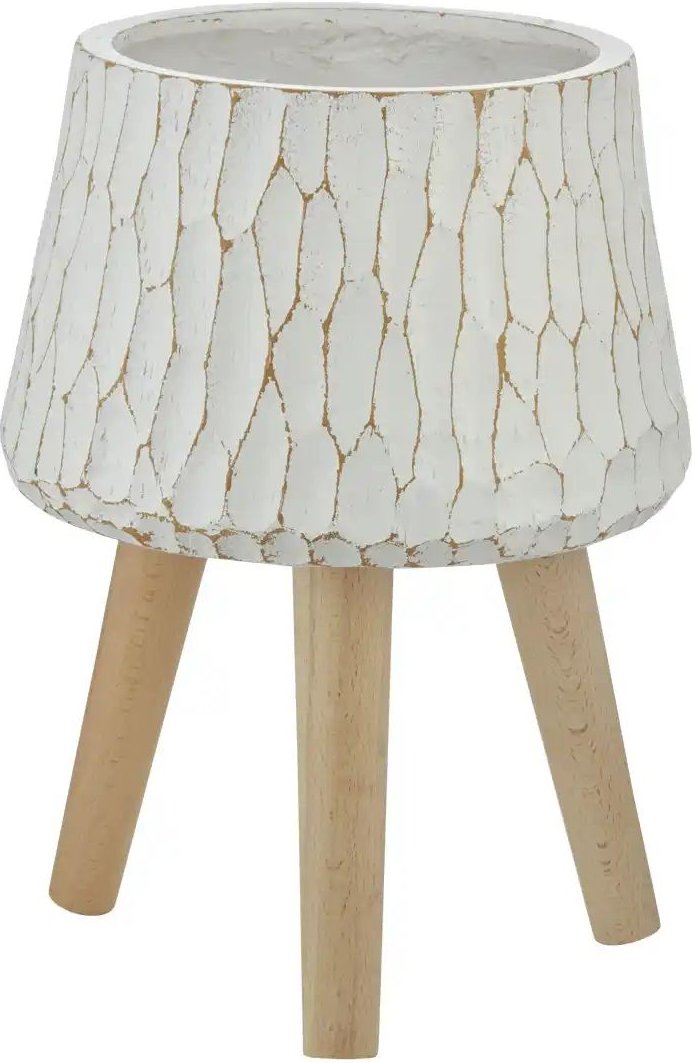 Thumbnail - HOME STORY Übertopf auf Holzbeinen ¦ weiß ¦ Magnesia,Fiberglas ¦ Maße (cm): H: 40 Ø: 28 Accessoires > Dekoartikel - H...