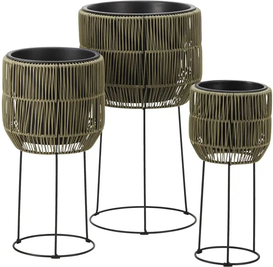 Pflanztopf auf Metallständer 3er Set ¦ braun ¦ Polyethylen,Metall ¦ Maße (cm): H: 37 Ø: 36 Accessoires > Dekoartikel...