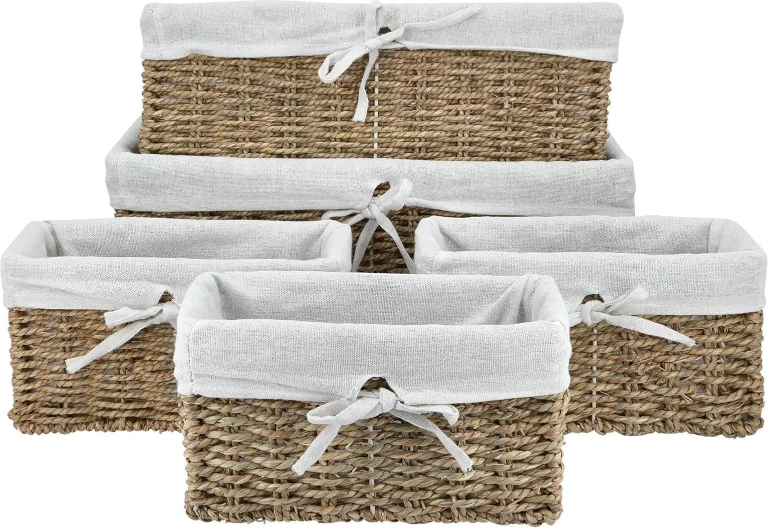 Aufbewahrungskorb 5er Set ¦ braun ¦ Metall,Polyester,Leinen,Baumwolle,Seegras ¦ Maße (cm): B: 42 H: 17 T: 32.0 Aufbew...