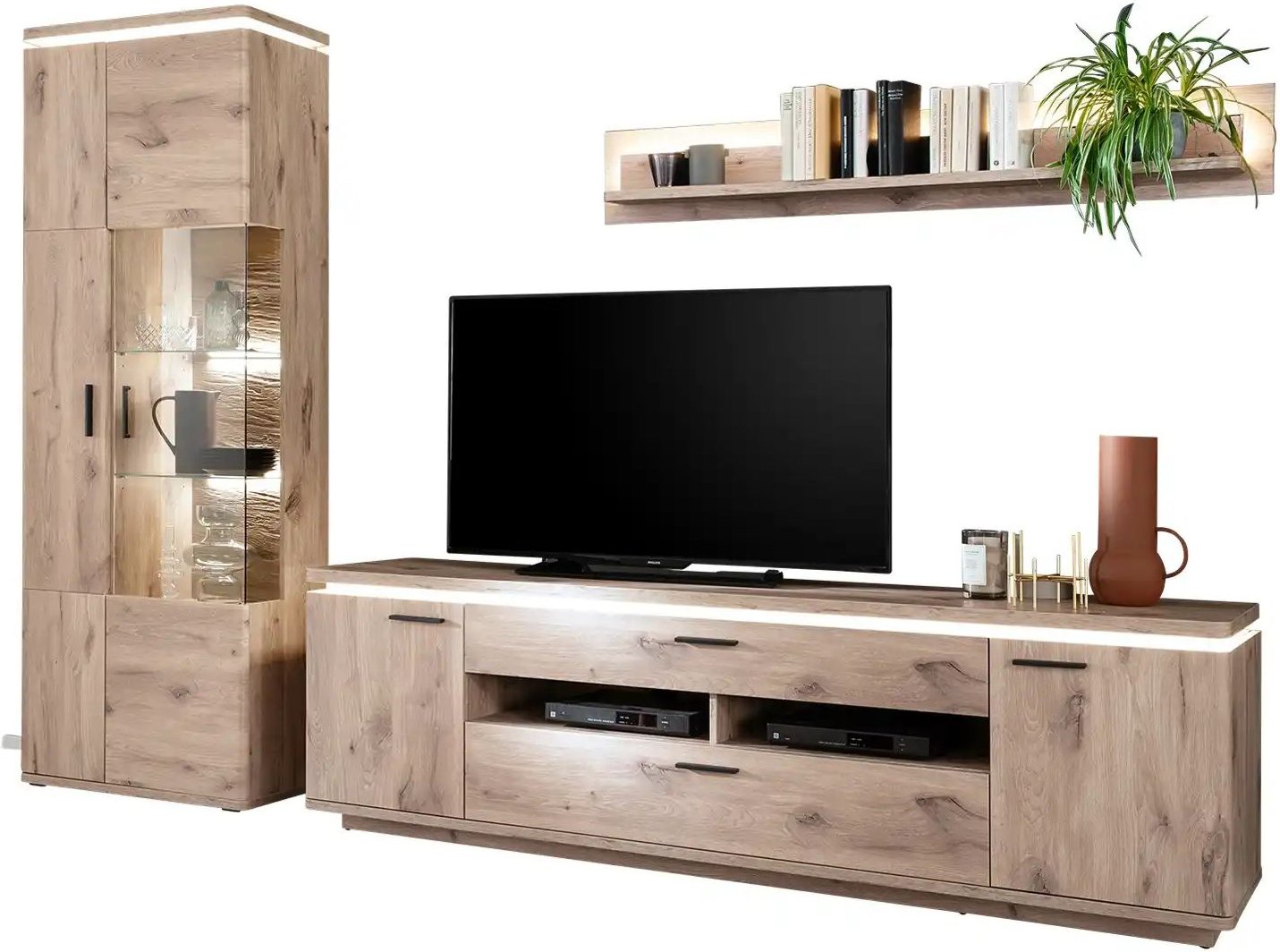 Thumbnail - uno Wohnkombination Kataros ¦ holzfarben ¦ Maße (cm): B: 285 H: 209 T: 50.0 Kommoden & Sideboards > Wohnwände - Höffner