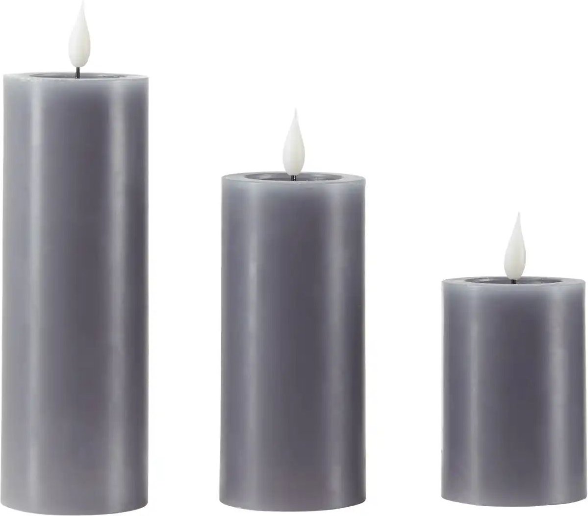 HOME STORY LED Kerzen 3er Set ¦ grau ¦ Wachs,Kunststoff ¦ Maße (cm): H: 20 Ø: 7.5 Weihnachten - Höffner
