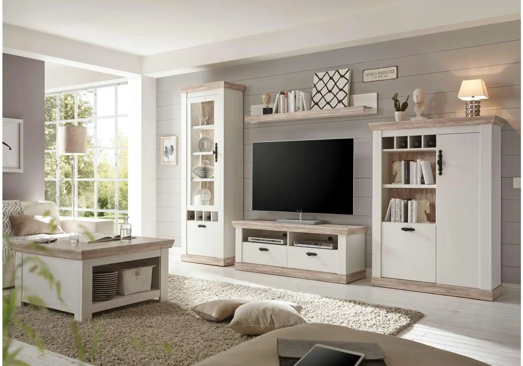 Wohnwand Roble ¦ weiß ¦ Maße (cm): B: 330 H: 201 T: 44.0 Kommoden & Sideboards > Wohnwände - Höffner