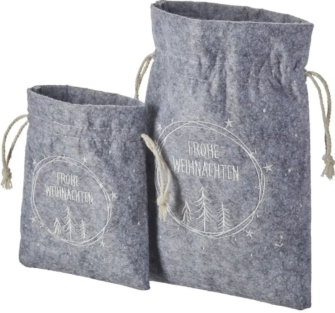 HOME STORY Geschenkbeutel Frohe Weihnachten 2er Set ¦ grau ¦ Filz ¦ Maße (cm): H: 20 Aufbewahrung > Taschen & Beutel ...