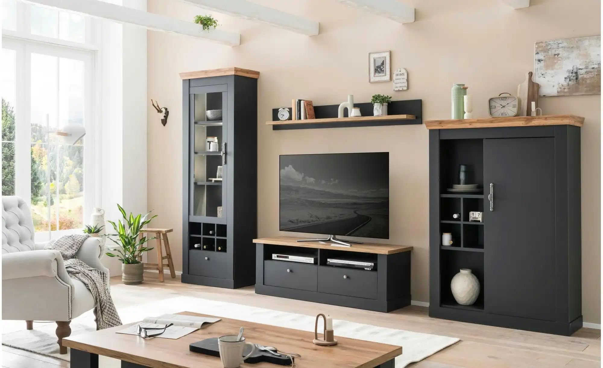 Wohnwand ¦ grau ¦ Maße (cm): B: 334 H: 201 T: 45.0 Kommoden & Sideboards > Wohnwände - Höffner