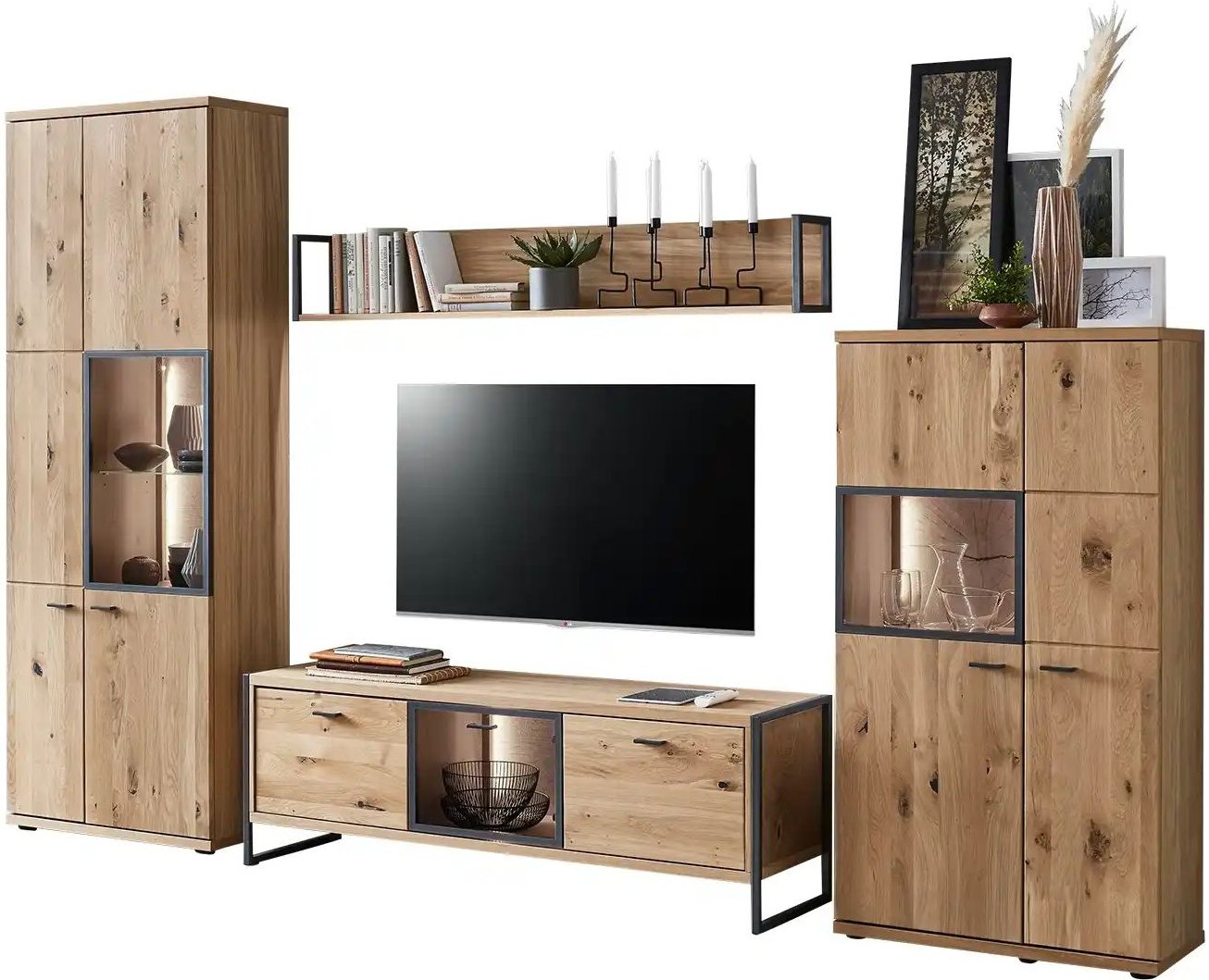 Woodford Wohnkombination Flora ¦ holzfarben ¦ Maße (cm): B: 301 H: 209 T: 44.0 Kommoden & Sideboards > Wohnwände - Höff...