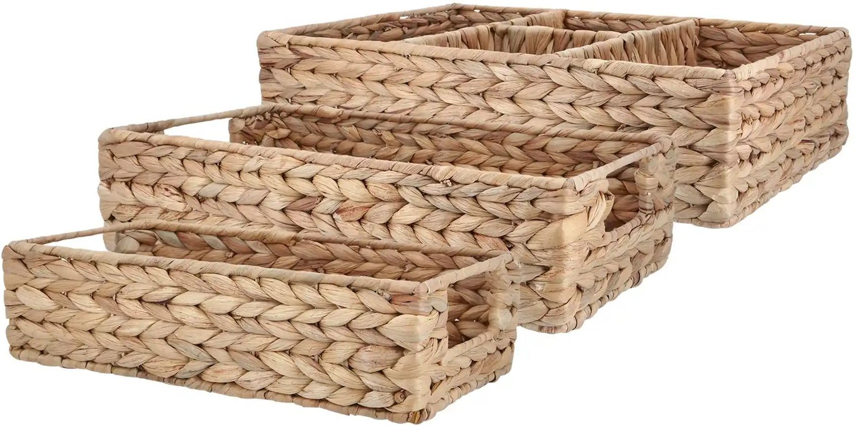 Aufbewahrungskorb 3er Set ¦ braun ¦ Wasserhyazinthe,Metall ¦ Maße (cm): B: 39 H: 10 T: 26.0 Aufbewahrung > Körbe - Hö...