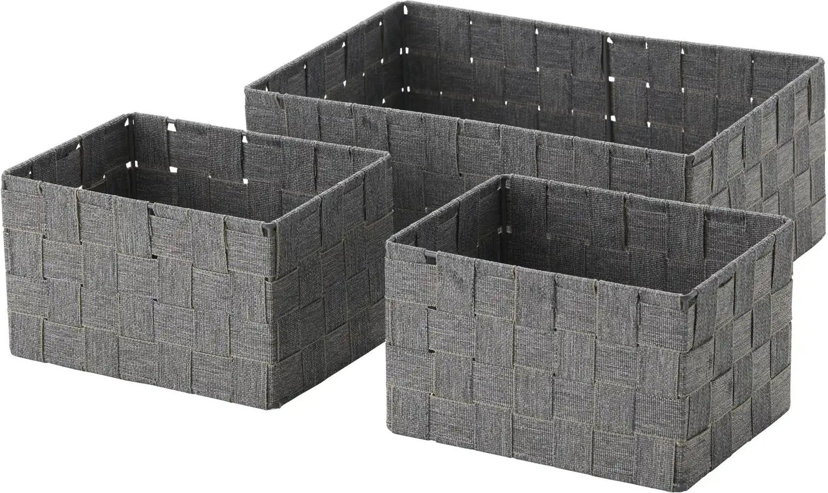 HOME STORY Aufbewahrungskorb 3er Set ¦ grau ¦ Polyester,Metall ¦ Maße (cm): B: 32,5 H: 12,5 T: 22.0 Aufbewahrung > Kö...