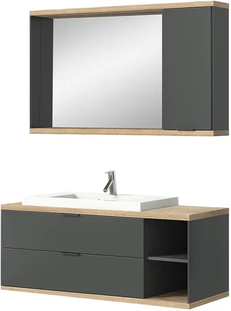 Badkombination Nettebruch ¦ grau ¦ Maße (cm): B: 130 H: 190 T: 48.0 Schränke > Badschränke > Komplett-Badkombinationen ...