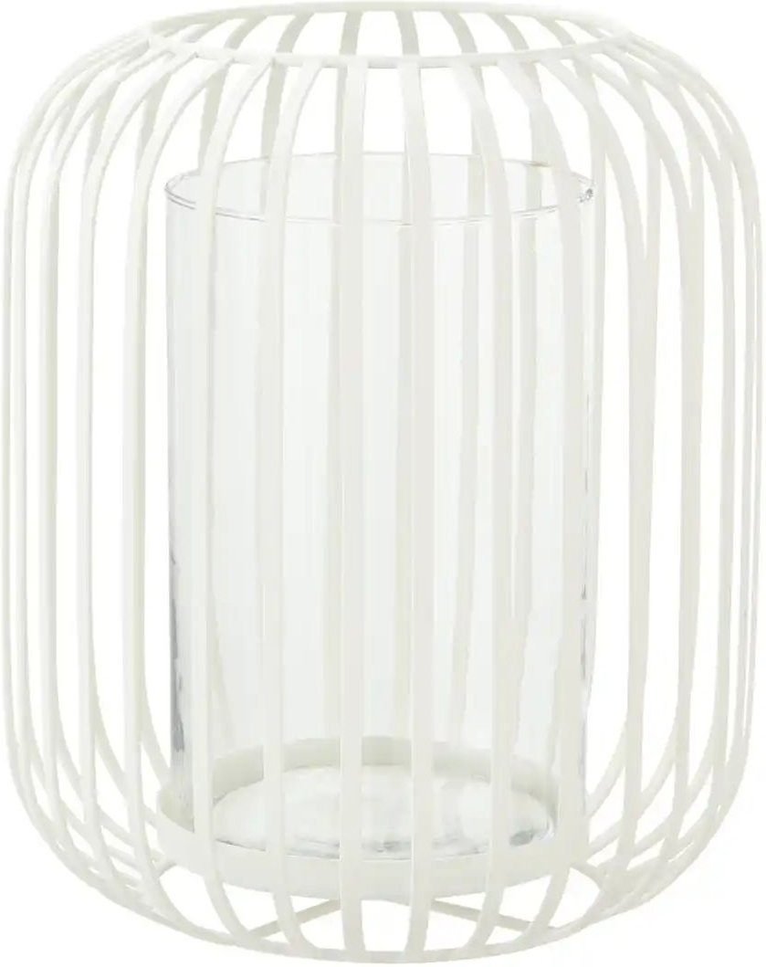 HOME STORY Windlicht mit Glaseinsatz ¦ weiß ¦ Eisen,Glas ¦ Maße (cm): H: 27 Ø: 22 Accessoires > Kerzen & Kerzenstände...