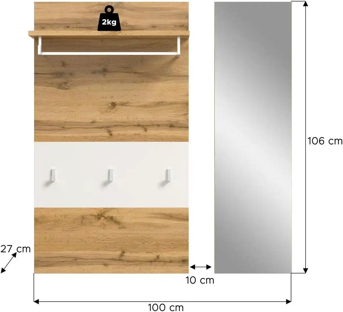 Paneel mit Spiegel ¦ holzfarben ¦ Holzwerkstoff ¦ Maße (cm): B: 90 H: 106 Garderoben & Kleiderstangen > Wandgarderoben...