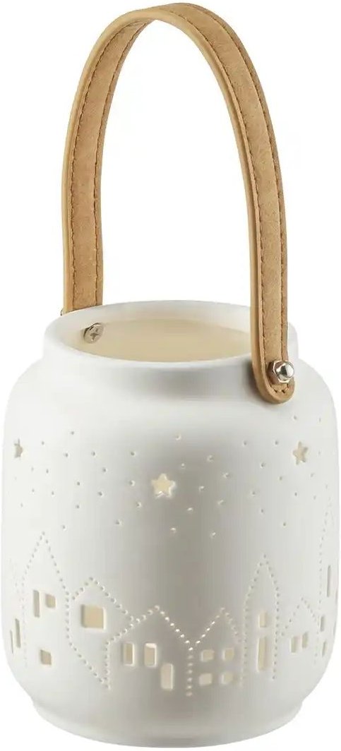 HOME STORY Windlicht ¦ weiß ¦ Steingut,Kunstleder ¦ Maße (cm): H: 14 Ø: 12 Weihnachten - Höffner