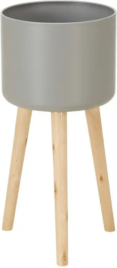 Übertopf auf Holzbeinen ¦ grau ¦ Massivholz,Metall ¦ Maße (cm): H: 58 Ø: 25 Accessoires > Dekoartikel - Höffner