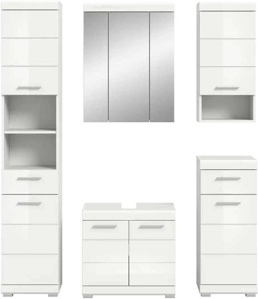 Badmöbel-Set SCHLOONSEE 5 teilig bestehend aus: Hochschrank WBU Spiegelschrank Unterschrank Hängeschrank Schloons...