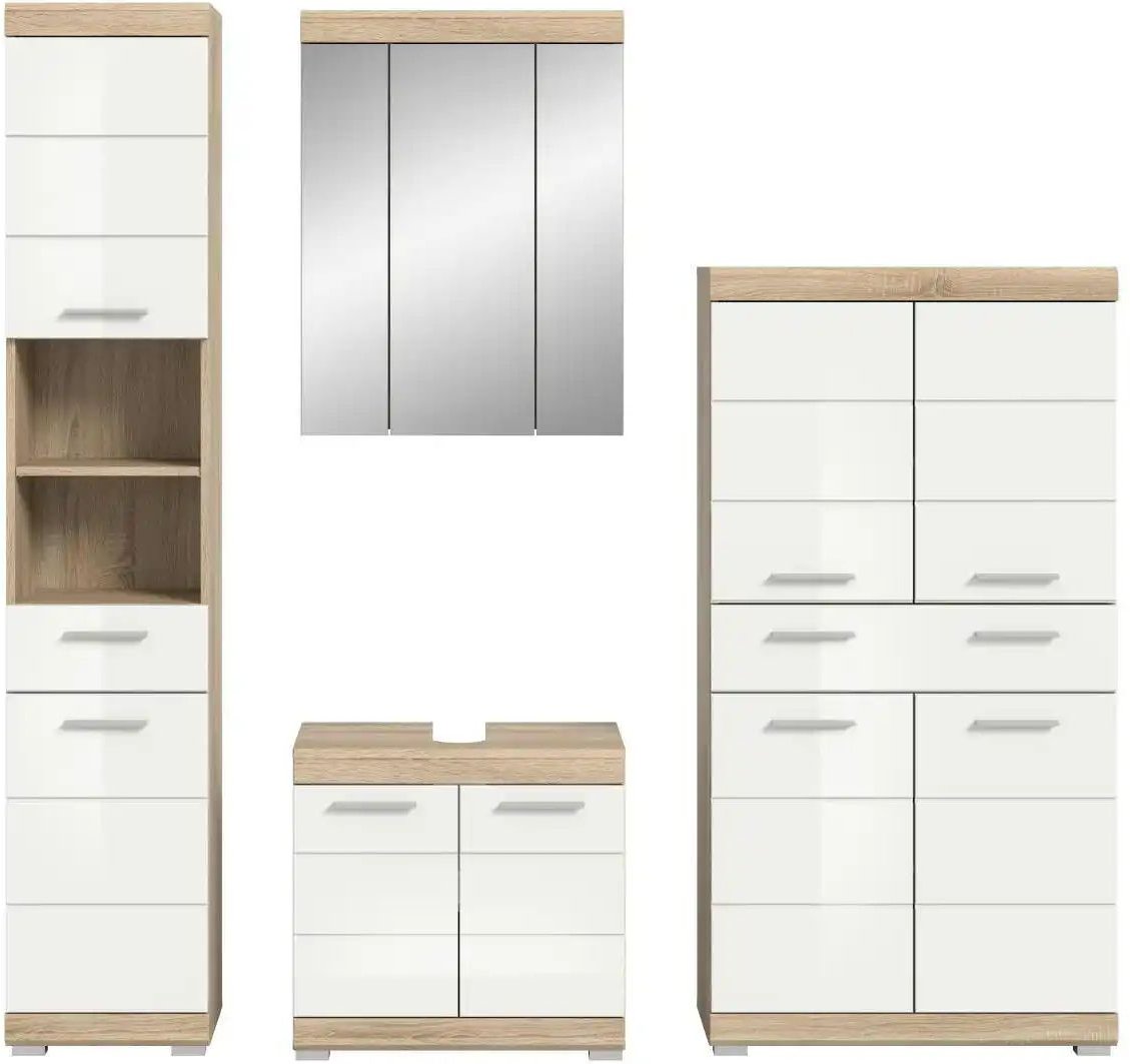 Badmöbel-Set SCHLOONSEE  4 teilig  bestehend aus: Hochschrank  Waschbeckenunterschrank  Spiegelschrank  Midischrank  Sch...