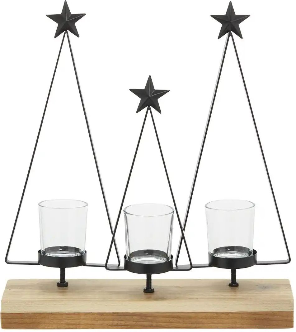 HOME STORY Teelichthalter mit Tannen   ¦ holzfarben ¦ Metall,Glas ¦ Maße (cm): B: 30 H: 33 Weihnachten - Höffner