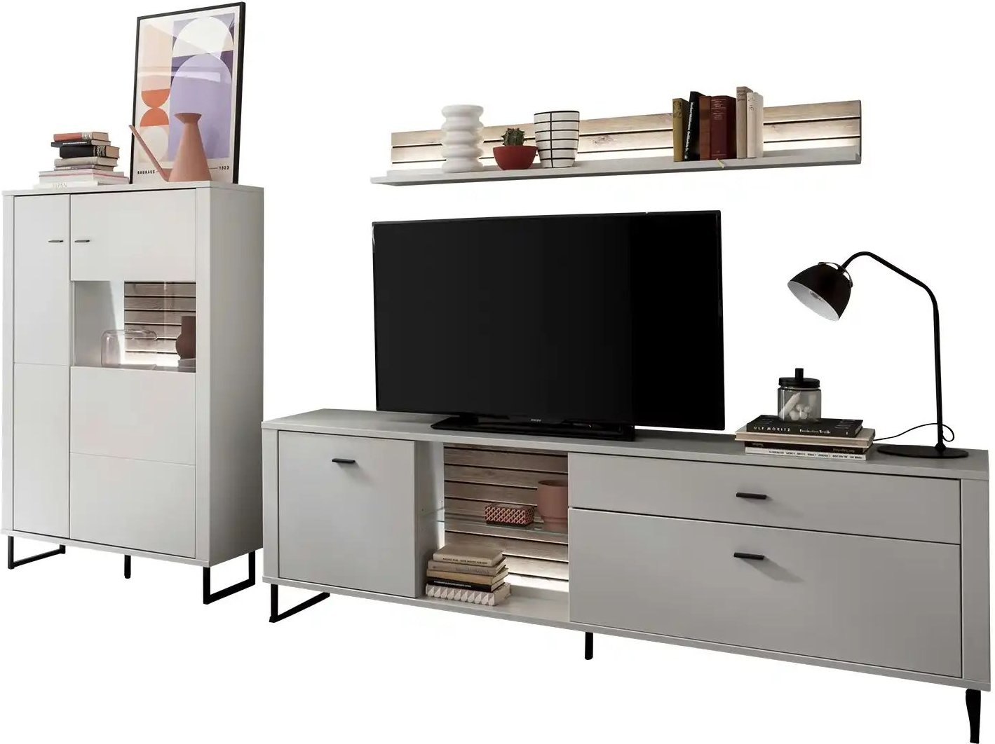 uno Wohnkombination Leni ¦ grau ¦ Maße (cm): B: 310 H: 185 T: 44.0 Kommoden & Sideboards > Wohnwände - Höffner